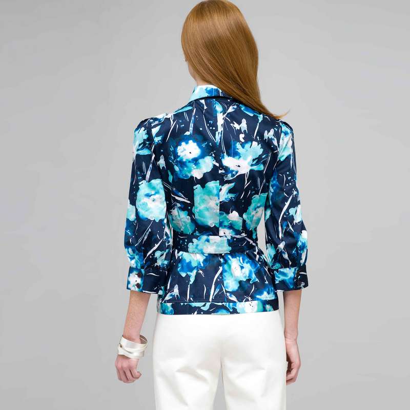 3/4 Button Down Top with Tie Front, Surf Spray & Navy, large image number 1